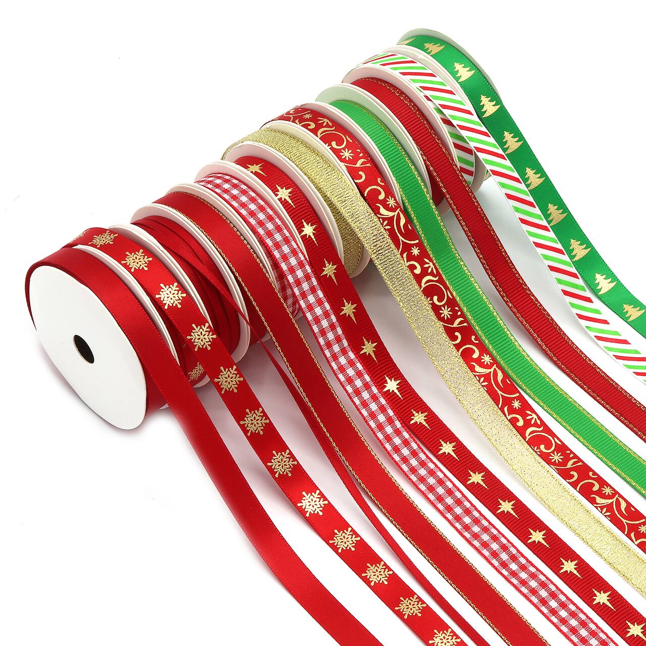 Gwen Studios 3/8" x 48yd. Green & Red Christmas Ribbon For Gifts & Crafts, 24ct.